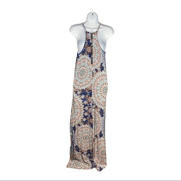 LoveRiche Geometric Paisley Mandala Print Maxi Dress Sleeveless Razorback Halter - Picture 3 of 8